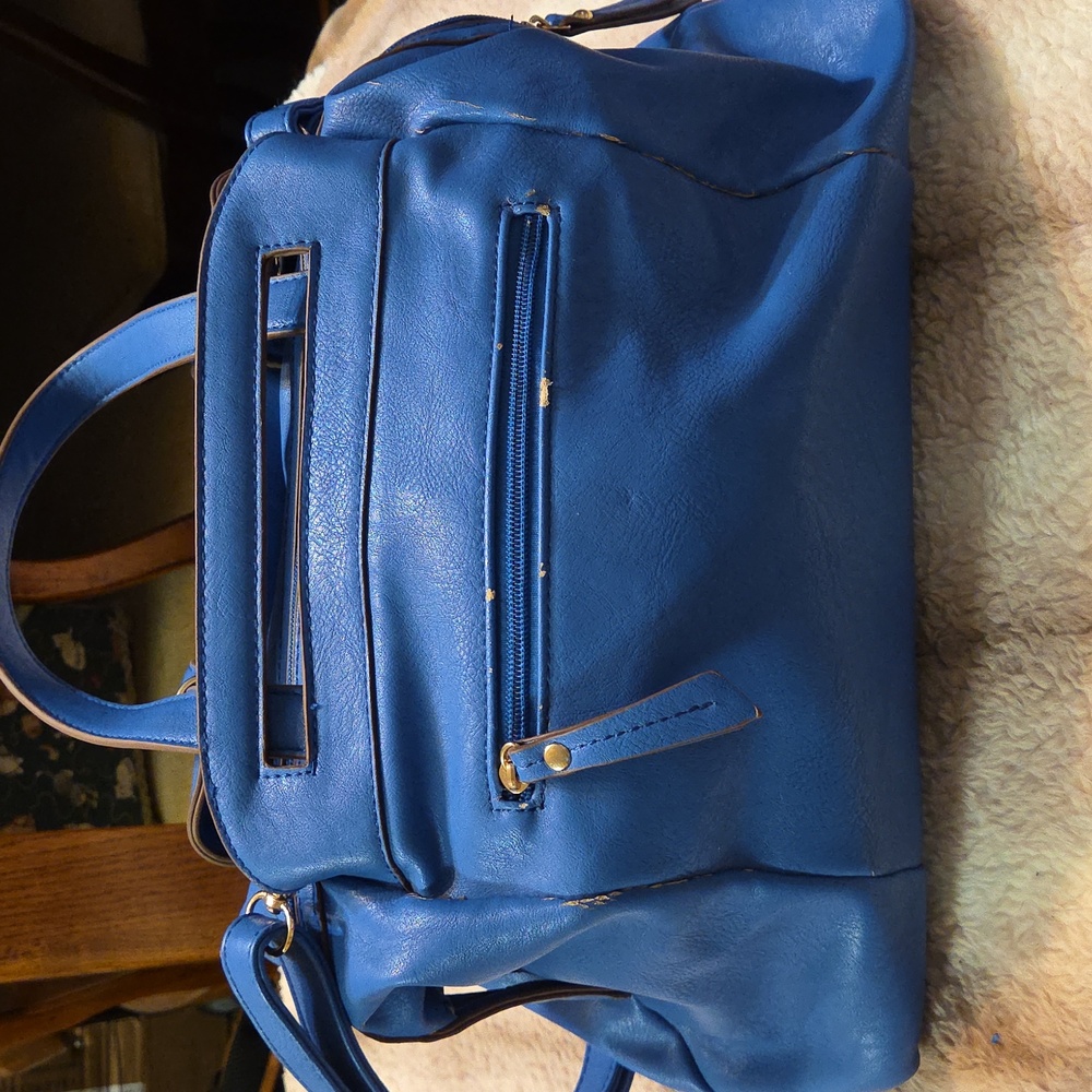 Sondra Roberts 2 Blue Leather Crossbody Satchel $300 Estimated Retail GUC - Picture 7 of 16
